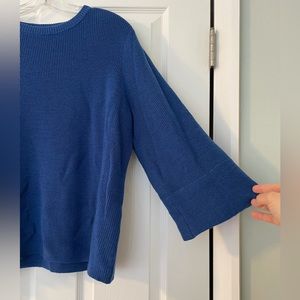 Eileen Fisher bell sleeved sweater- blue. 100% Merino Wool